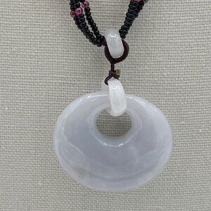 Stone Lavender Round Disk On a Silk Cord Necklace